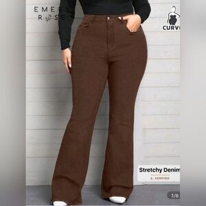 Plus Size Women's Brown Boot Cut Jeans With High Stretch